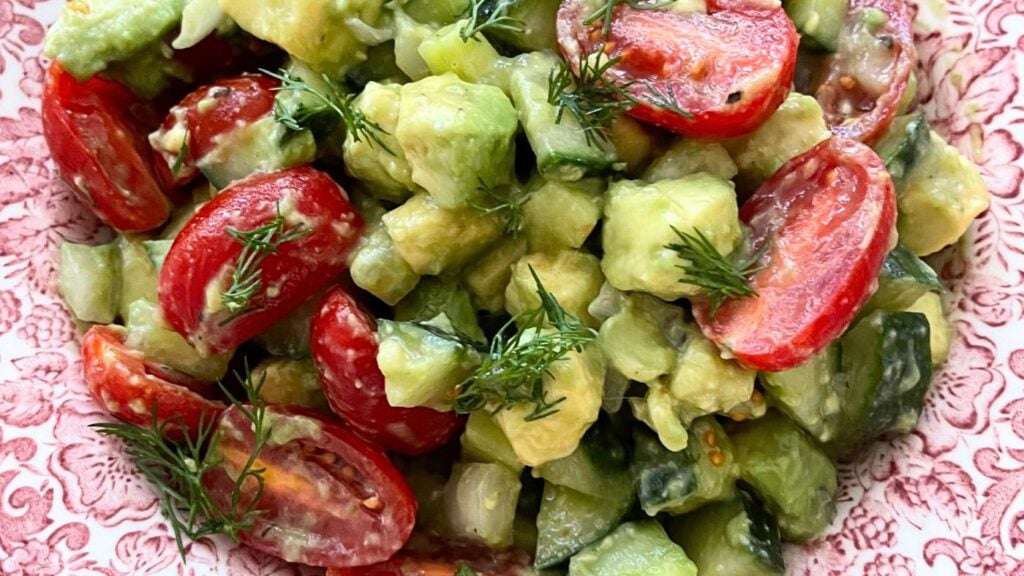 Avocado Salad with Tomatoes and Cucumbers with Red Wine Vinaigrette 
