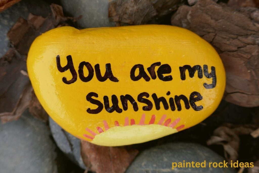 Rock Painting Words and Phrases * Photo of a Painted Rock with the words "You are my sunshine."