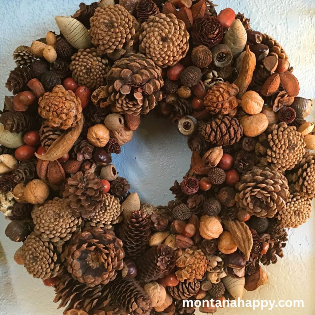 Rustic Christmas Decor Ideas - Nut and Pine Cone Christmas Wreath