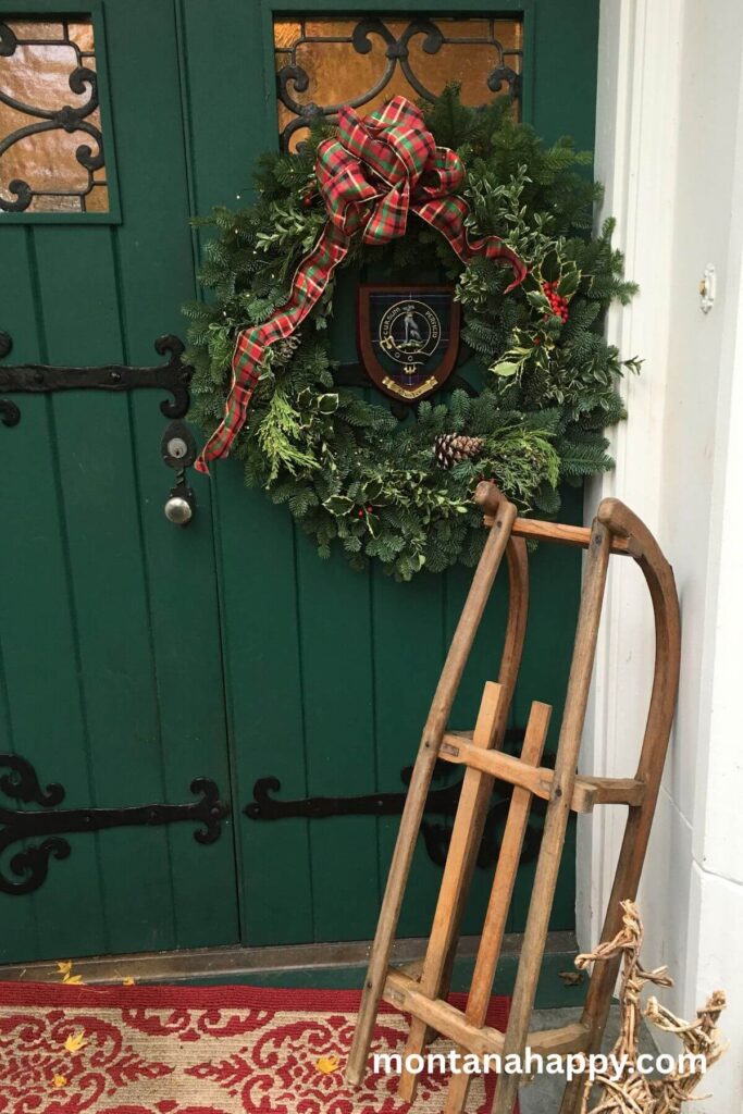 Rustic Christmas Decorating Ideas - Wooden Sled at Front Door