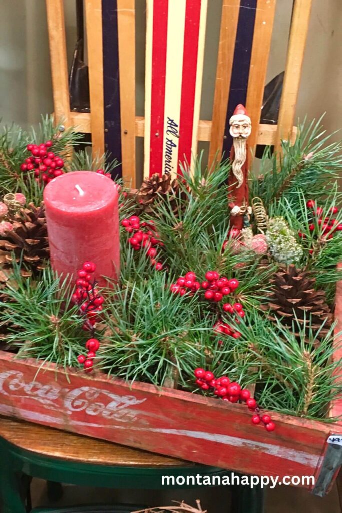 Rustic Christmas Decorating - Vintage Coca-Cola Box with Greenery