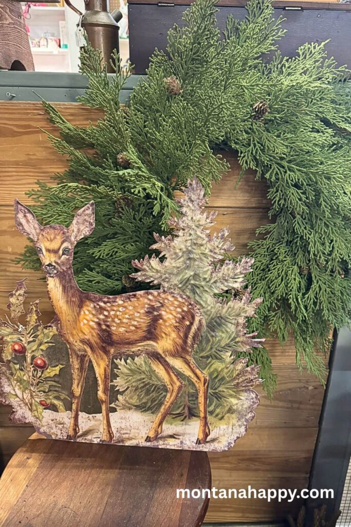 Rustic Christmas Decorations - Photo of Rustic Deer Cutout with Evergreen Wreath 