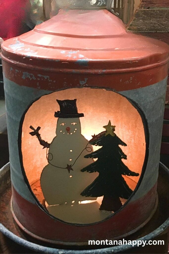 Rustic Christmas Decorations - Vintage Snowman Gasoline Can 