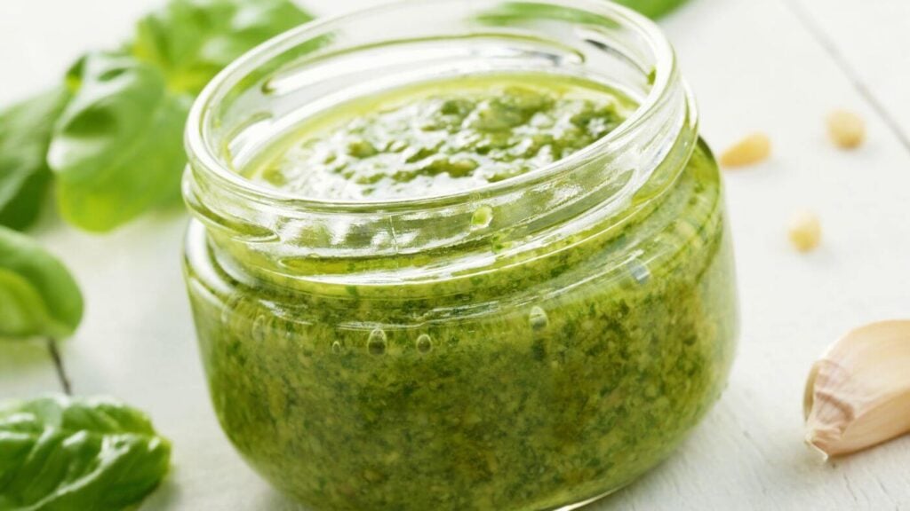 Photo of Homemade Pesto Recipe in a Glass Jar