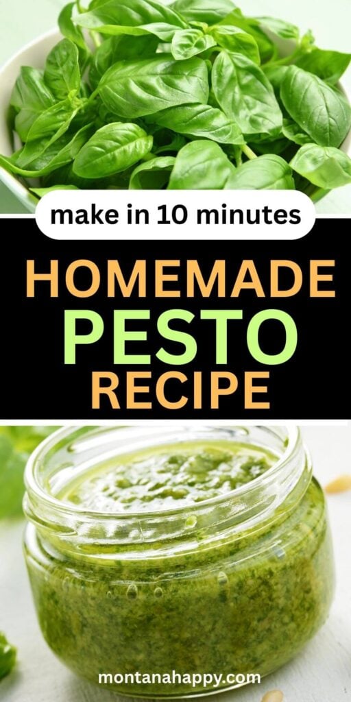 Homemade Pesto Recipe -Learn how to make the best homemade pesto recipe with fresh basil, garlic, pine nuts, and Parmesan cheese for a sauce that’s bursting with flavor! This easy pasta sauce comes together in minutes and is perfect for tossing with spaghetti, spreading on sandwiches, or drizzling over chicken and veggies. Whether you’re looking for a quick weeknight dinner idea, a summer garden recipe, or a make-ahead freezer staple, this classic Italian pesto is a must-try. Save this pin for your next easy dinner recipe or meal prep idea—it’s guaranteed to become a family favorite!
