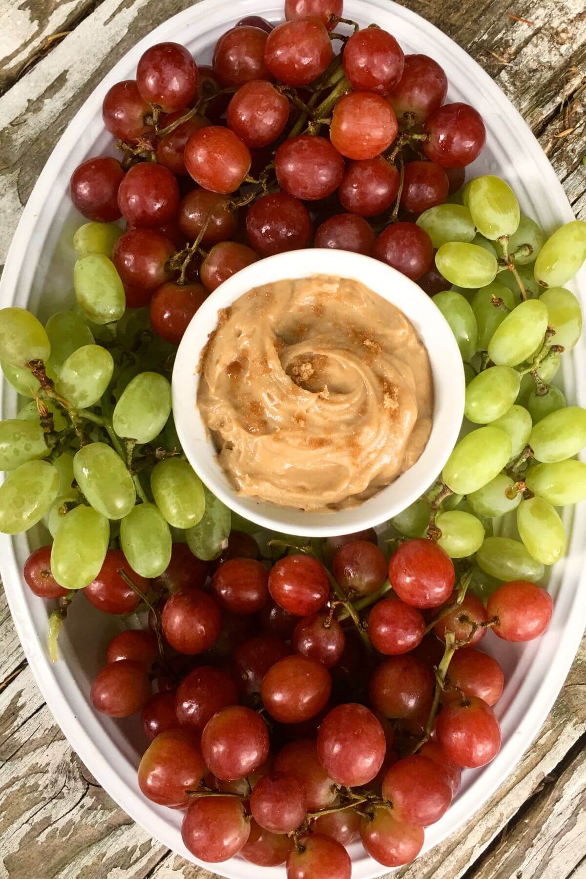 Brown Sugar Maple Fruit Dip served with fresh grapes 