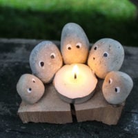 Camping Rock Craft - Tealight Candle Campfire Family