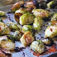 Bacon Fat Roasted Brussels Sprouts with Balsamic Glaze