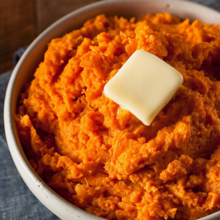 Best Side Dishes for Salmon * Photo of Mashed Sweet Potatoes with Butter