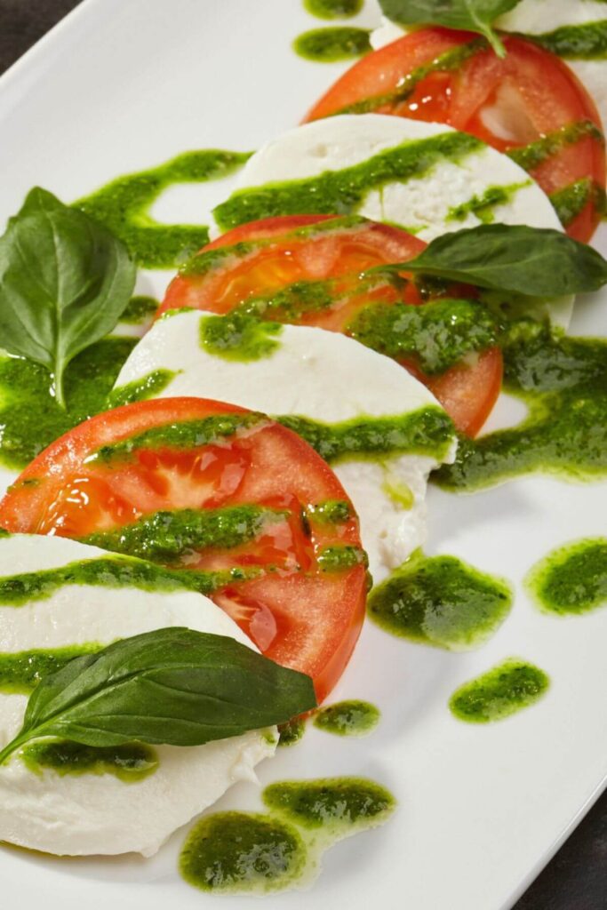 Uses for Pesto Sauce - Caprese Salad with Balsamic Glaze and Basil Pesto
