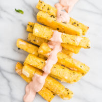 Herb and Feta Polenta Fries with Smoky Tomato Yogurt Dip - My Kitchen Love