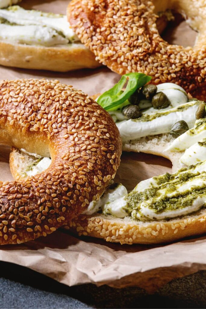 Uses for Pesto - Bagel with Cream Cheese and Pesto