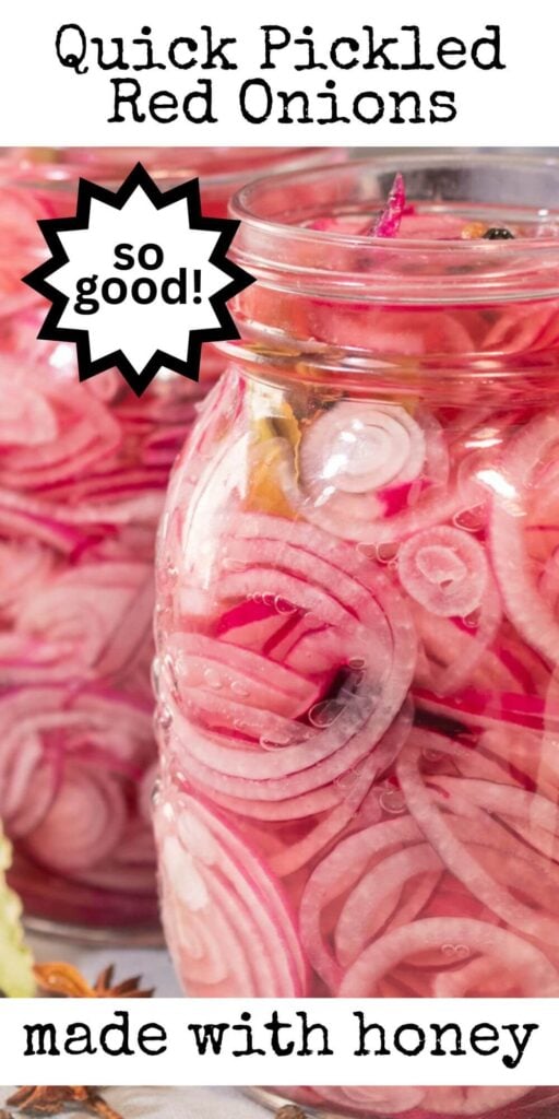 Add a pop of color and flavor to your meals with these Quick Pickled Red Onions made with honey! This easy quick pickled vegetables recipe combines crisp red onions, tangy vinegar, and natural honey for the perfect balance of sweet and savory. Ready in minutes, these homemade pickled onions are delicious on tacos, sandwiches, burgers, salads, grain bowls, and more. If you're looking for an easy refrigerator pickle recipe, these honey pickled red onions are a simple way to elevate everyday meals with bright, fresh flavor.