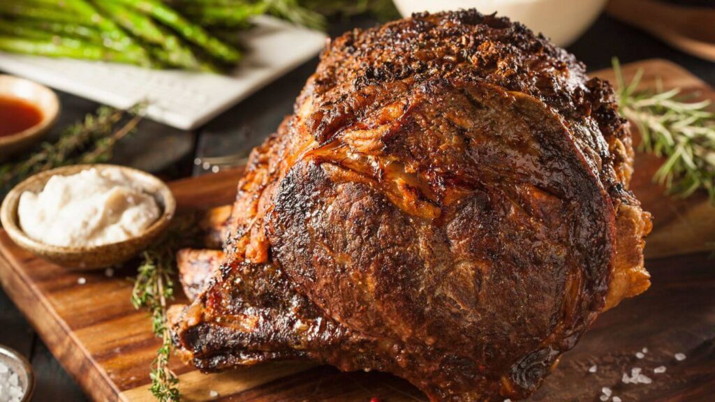 Salt Encrusted Prime Rib Recipe on a Cutting Board 