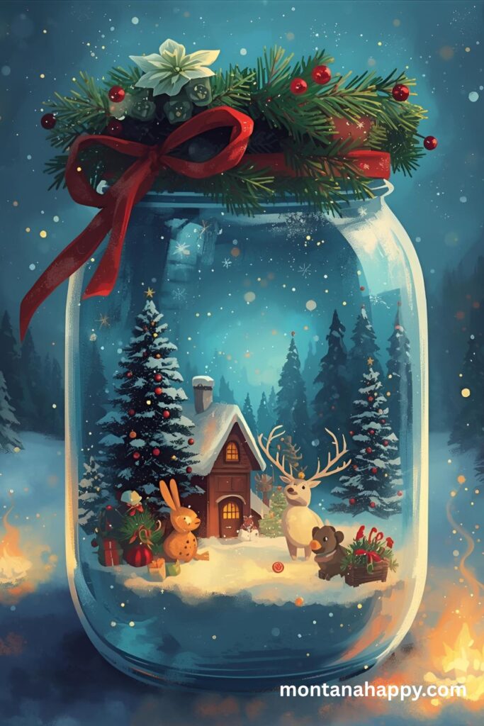Creative Inexpensive Christmas Decorations - Illustration of a Mason Jar Christmas Scene