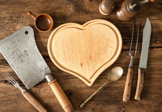 Vintage Kitchen Items on a Wood Counter