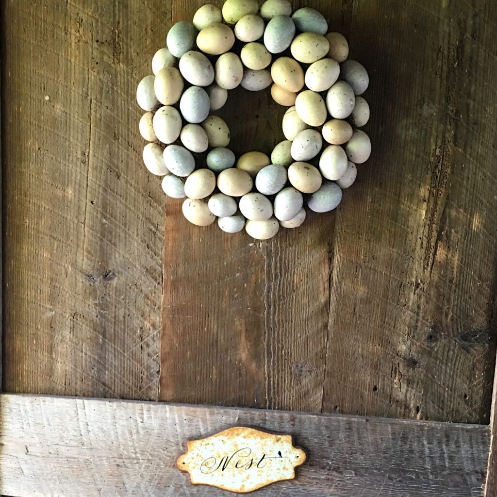 Chicken Coop Egg Wreath on a Rustic Door