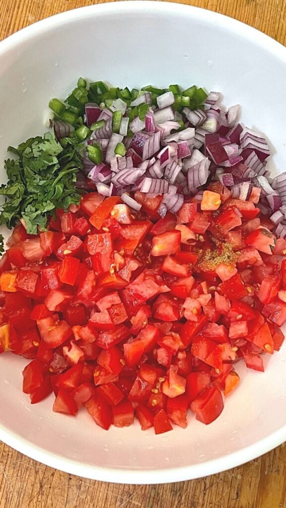 Ingredients for Salsa Fresca in a White Bowl