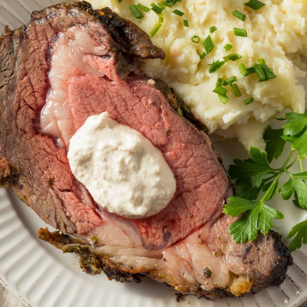 Horseradish Sauce for Prime Rib with mashed potatoes