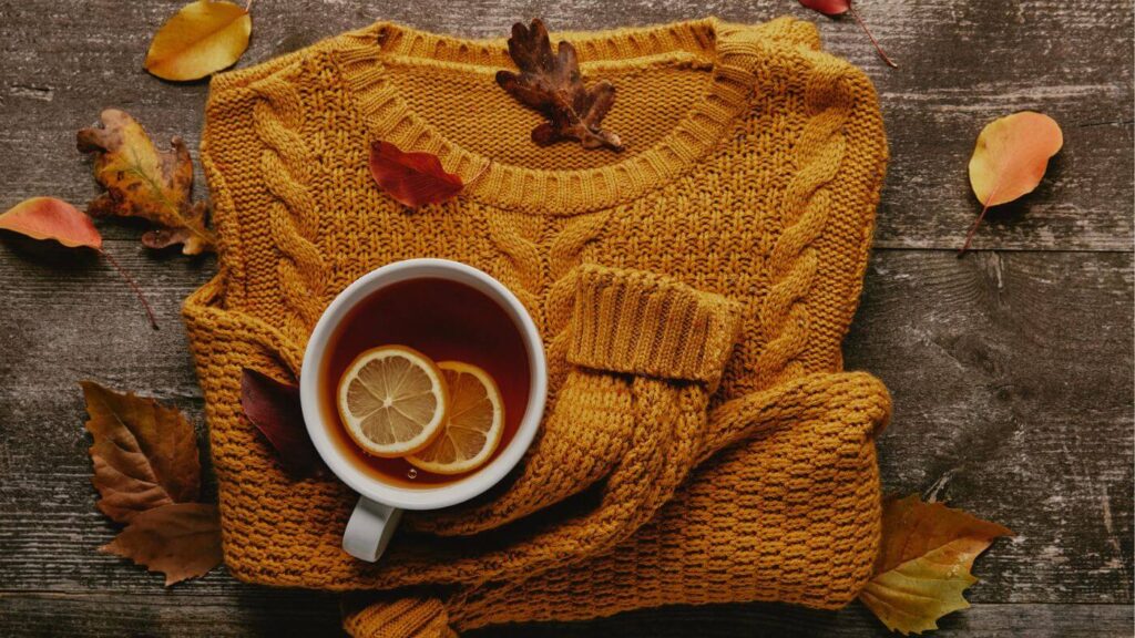Fall Aesthetic - Pumpkin Colored Sweater with Mug of Tea