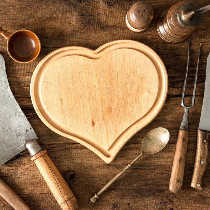 Peaceful Home - Vintage Kitchen Items on a Rustic Wood Surface