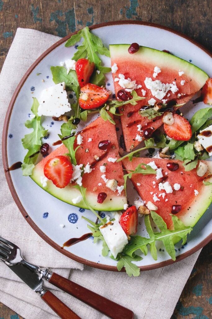 How to Make Balsamic Glaze - Photo of Slices of Watermelon with Feta Cheese with Balsamic Glaze
