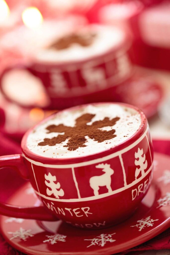 Hot Chocolate with Cocoa Powder Stencil of a Snowflake