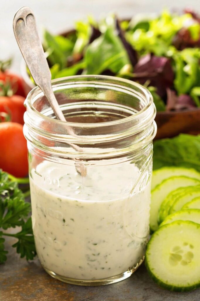 Photo of Homemade Ranch Salad Dressing Recipe in a Mason Jar