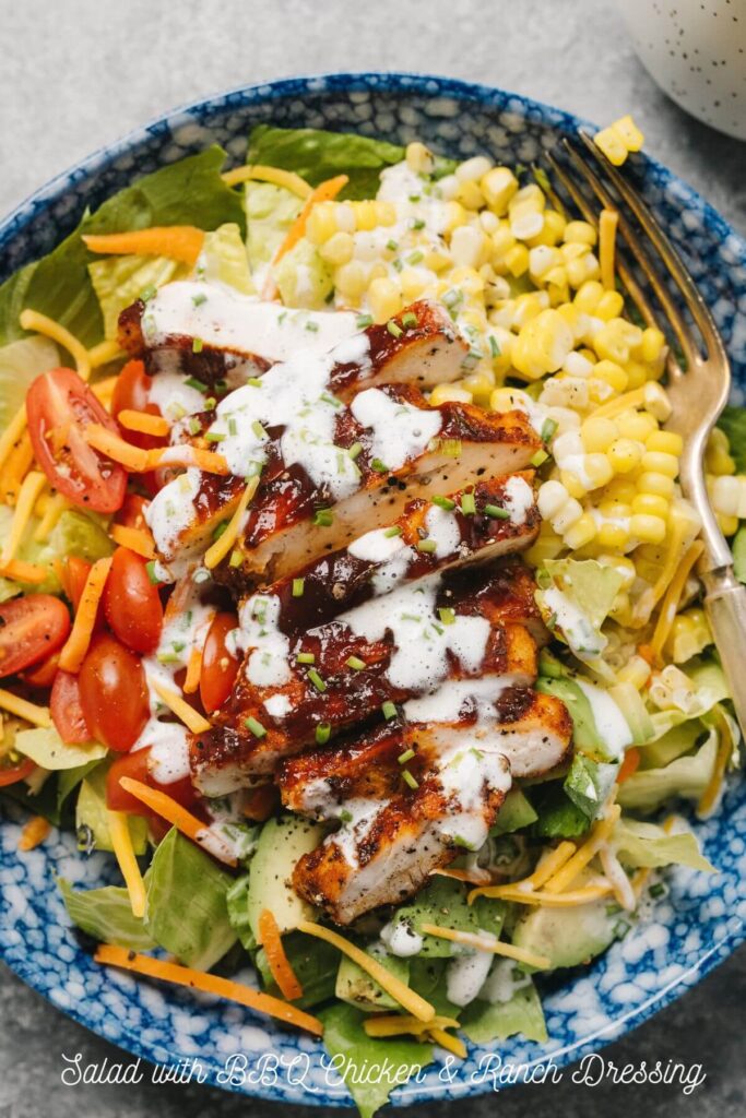 Salad with BBQ Chicken with Ranch Dressing Recipe 