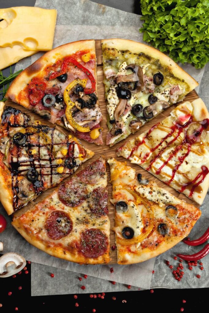 100+ Ultimate Pizza Topping List - Photo of six different types of Pizza with different toppings 