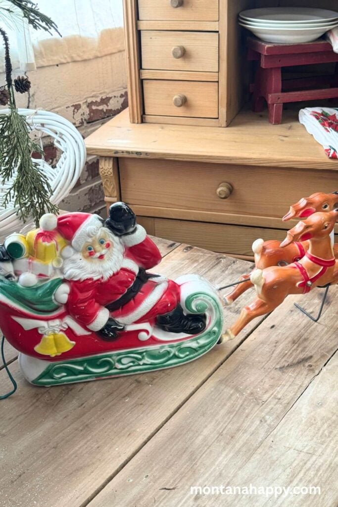 Vintage Christmas Decor - Photo of Vintage Santa and His Sleigh Blow Mold