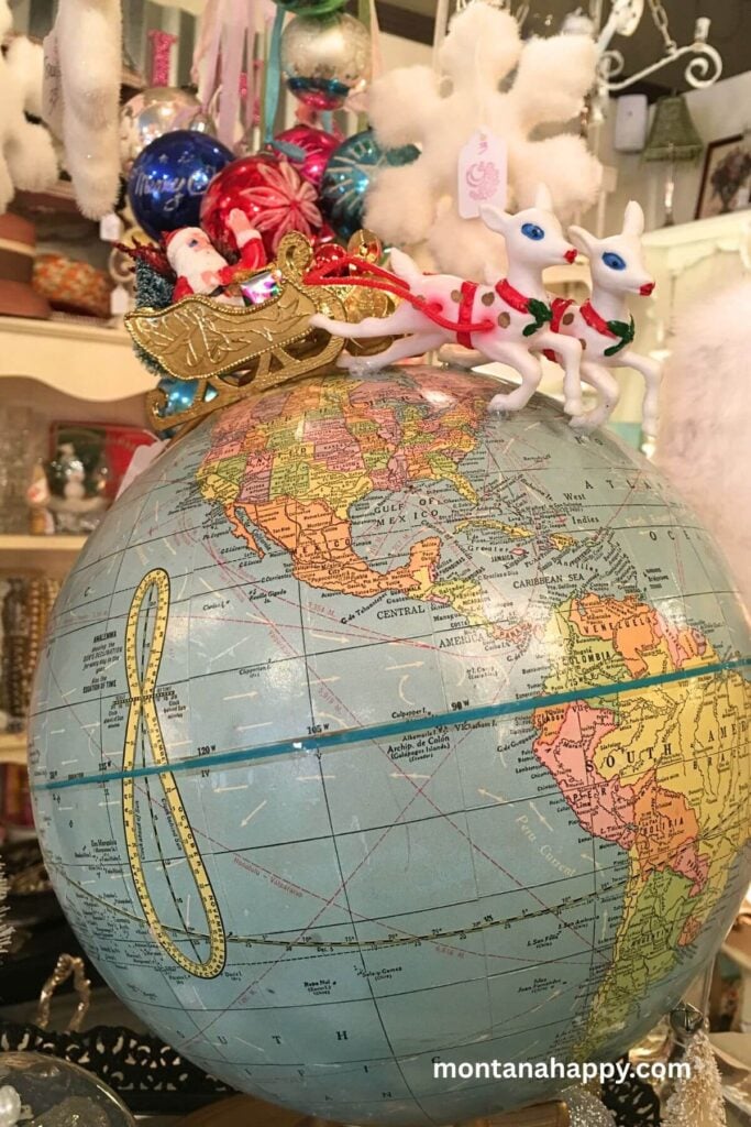 Vintage Christmas Decorations - Vintage Globe with Santa, Sleigh, and Reindeer