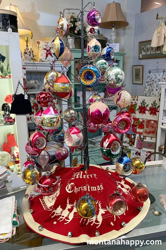 Vintage Christmas Decorations - Photo of a Vintage Wire Christmas Tree with Shiny Bright Ornaments