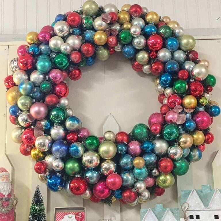 Vintage Christmas Decorations - Photo of a Vintage Wreath with Shiny Brite Ornaments