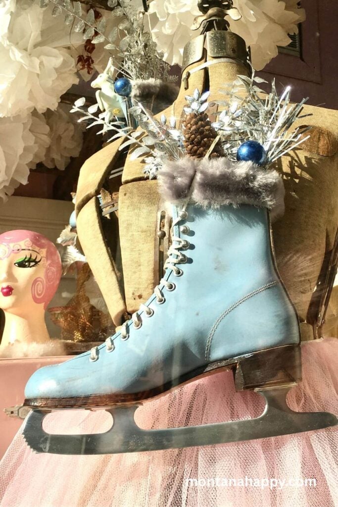 Vintage Christmas Home Decor Ideas - Photo of a Light Blue Ice Skate Dressed up for Christmas