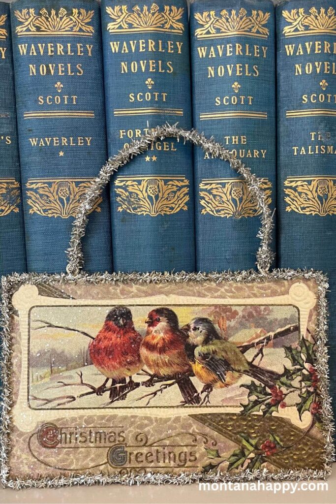 Vintage Christmas Postcard Ornament with Birds