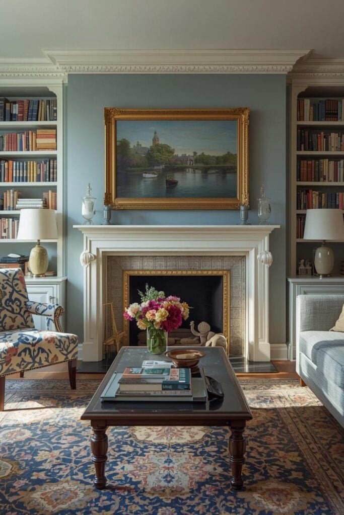 Blue English Cottage Living Room Decor Ideas 