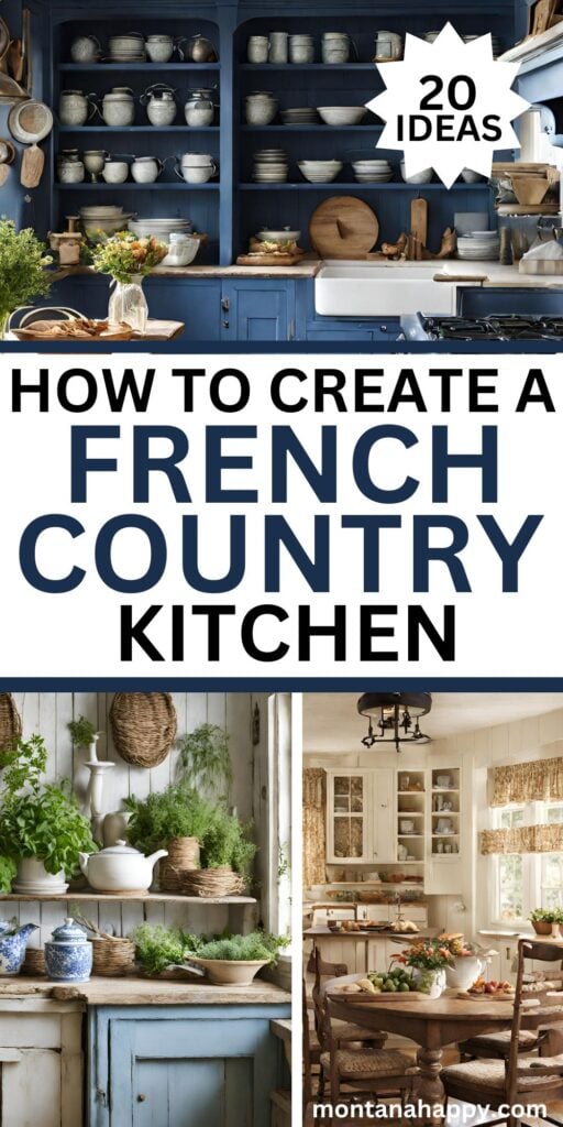 Transform your kitchen into a haven of French Country elegance and warmth with these 20 Kitchen Decor Ideas. These easy French Country Kitchen tips are easy to implement and will help you create a cozy environment. / Kitchen Remodel / Kitchen Decor / Kitchen Cabinets / Kitchen Layout / Small Kitchen Ideas / Timeless Kitchen / English Kitchen Decor / Small Kitchen Design / Cottage Kitchen Design / Cottage Kitchen Ideas / Kitchen Decorating Ideas