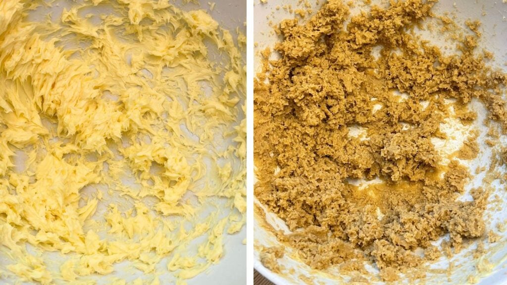 Steps for Making Peanut Butter Cookies - Creaming Butter and adding sugars. 