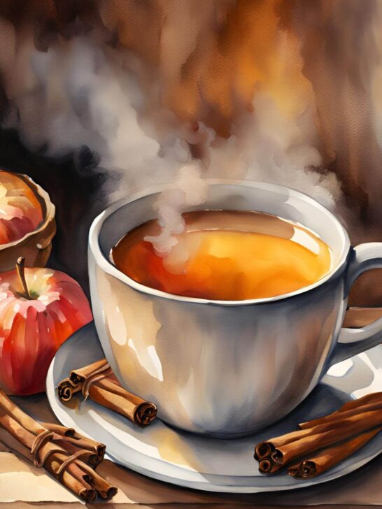 Watercolor of Spiced Apple Cider Recipe and Apples