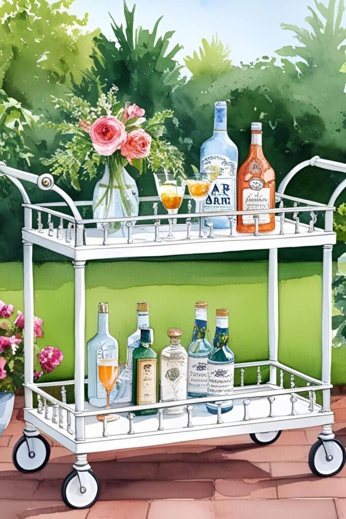 How to Create a Cocktail Garden - Illustration of a Cocktail Bar Cart 