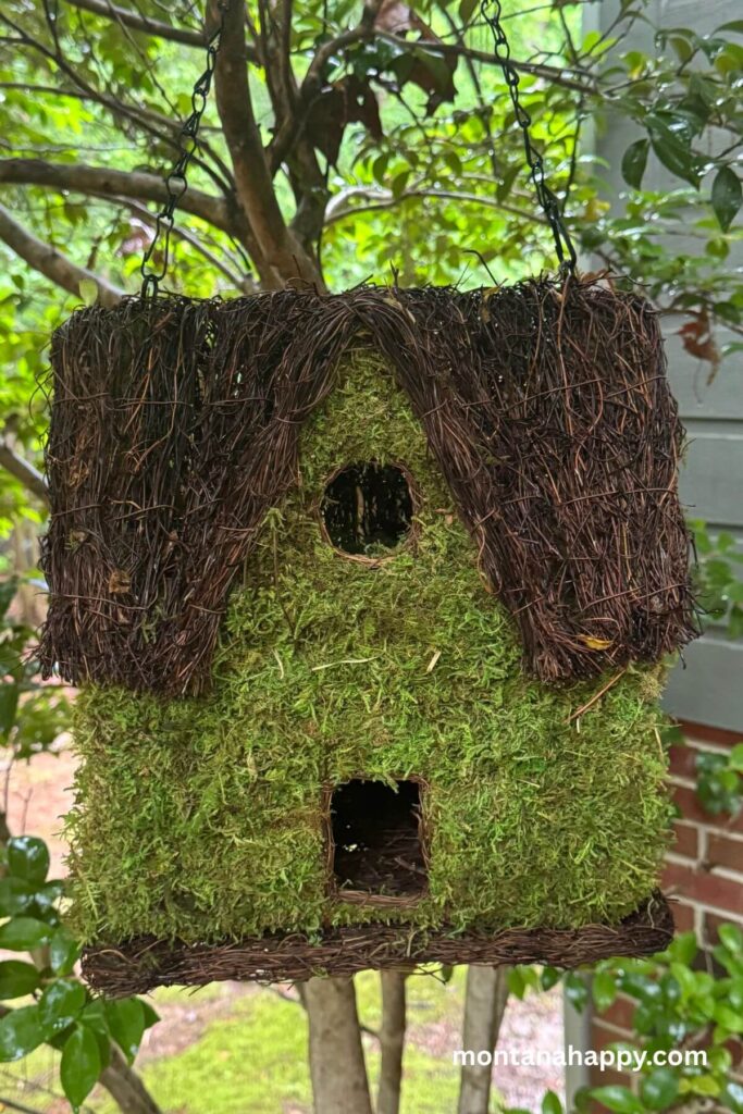 Secret Garden Ideas - Photo of Rustic Birdhouse. Birdhouse Designs with Mossy/Grassy Walls and Twig Roof.