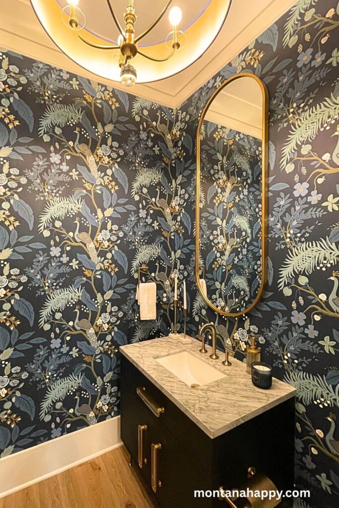 Designer Home Decor Ideas - Modern Dark Blue and Gold Bathroom