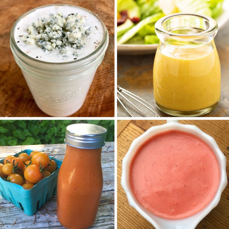 The Best Salad Dressing Recipes - Photo of 4 Salad Dressings: Blue Cheese Dressing, Honey Mustard Dressing, French Salad Dressing, and Creamy Strawberry Salad Dressing