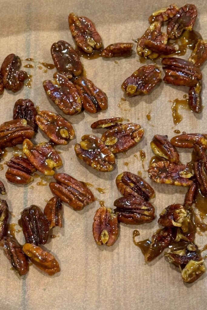 Curried Maple Pecans on Parchment Paper 
