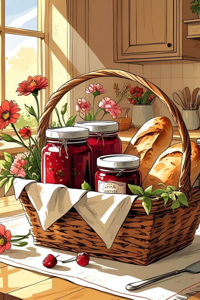 Grandma's Rule Book: Life Lessons Worth Keeping - Illustration of a Wicker Basket of Jams, Flowers, and Bread
