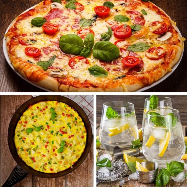 What to do with Basil Leaves - Collage Photo with Food with Fresh Basil