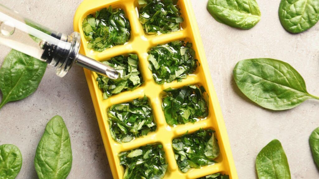 What to do with Basil Leaves * Photo of Basil in Ice Cube Trays