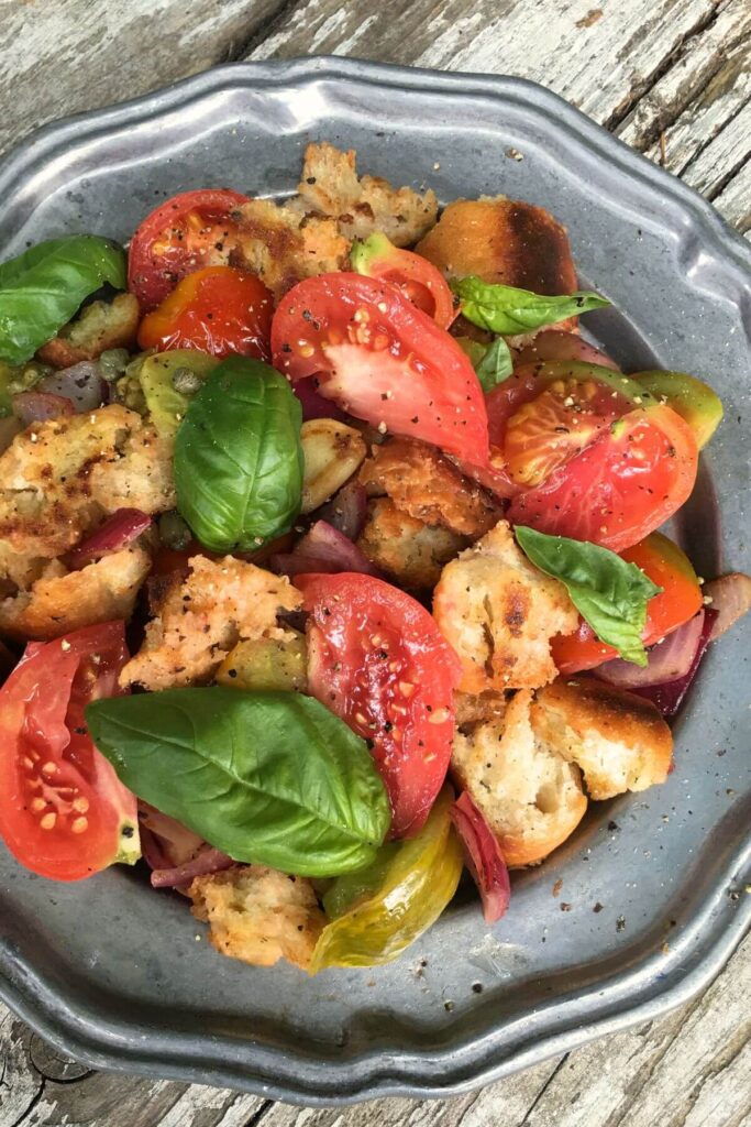 What to do with Basil Leaves - Photo of Rustic Bread Salad with Basil Leaves