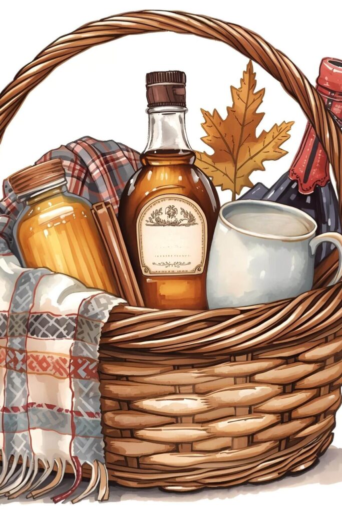 Christmas Gift Basket Ideas - Photo of Illustration of Cabin in Woods Basket